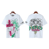 Men's short-sleeve t-shirt - washed print with hotfix rhinestones - premium cotton - high quality