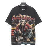 Godspeed t-shirt short-sleeved men's washed cotton printing hot diamond holes street clothing