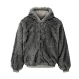 Unisex Down Jacket Winter Fleece Collar Double Sided Hooded Jacket