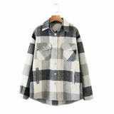 Women T-Shirt Autumn and Winter Women's Loose Printed Checks Long Sleeve