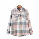 Women T-Shirt Autumn and Winter Women's Loose Printed Checks Long Sleeve