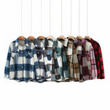 Women T-Shirt Autumn and Winter Women's Loose Printed Checks Long Sleeve