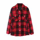 Women T-Shirt Autumn and Winter Women's Loose Printed Checks Long Sleeve