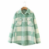 Women T-Shirt Autumn and Winter Women's Loose Printed Checks Long Sleeve