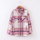 Women T-Shirt Autumn and Winter Women's Loose Printed Checks Long Sleeve