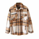 Women T-Shirt Autumn and Winter Women's Loose Printed Checks Long Sleeve