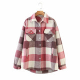 Women T-Shirt Autumn and Winter Women's Loose Printed Checks Long Sleeve