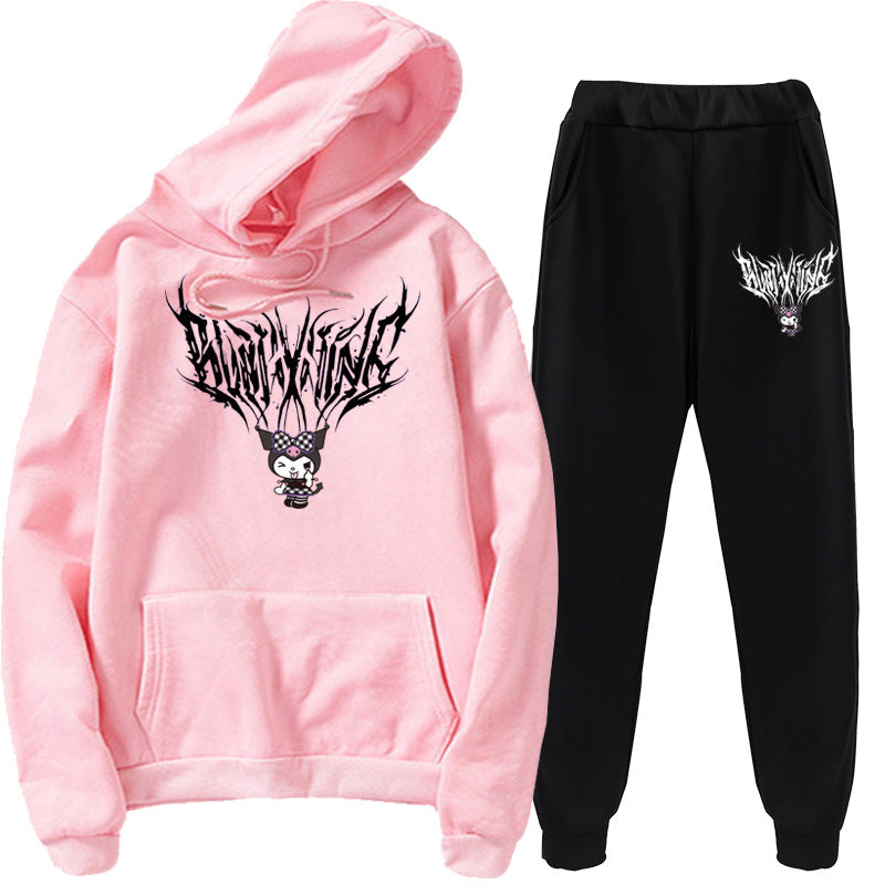 Kuromi Costume Hoodie Set Blakking Velvet Sweater Coat 2 Piece Set
