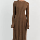 Women Sweater Dress Long Sleeve round Neck Knitted Maxi Dress Autumn Woolen Skirt