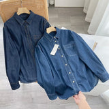 Women T-Shirt Women's Washed Denim Shirt Jacket Long Sleeve Retro