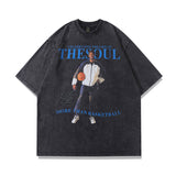 Men T Shirt Portrait Printing Distressed Short Sleeve T-shirt Men and Women Loose Washed-out