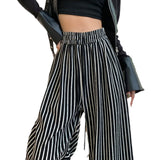 Palazzo Pants Black and White Vertical Stripes Casual Pants Autumn and Winter Korean Style Loose Drooping