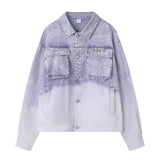 Men Denim Jacket Washed Tie-Dye Gradient Denim Jacket Men Workwear Denim Jacket Autumn