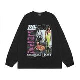 Men Long Sleeve Shirt Hiphop Retro Washed Long Sleeve Bottoming T-shirt Men and Women Vintage