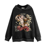 Men Hoodie Printed Hoodie Men's Autumn and Winter Loose Long Sleeve Washed Distressed Hooded