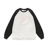 Men Hoodie Flocking Embroidered Kitten round Neck Sweater