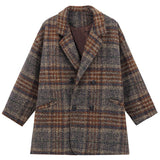 Plaid Trench Coat Fall Loose Plaid Woolen Coat Suit Coat for Women