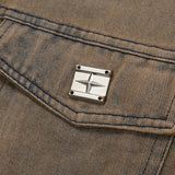 Men Denim Jacket Men's Spring and Autumn Hiphop Retro Washed Distressed Dirty Jacket