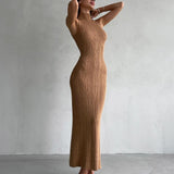Women Sweater Dress Knitted Turtleneck Sleeveless Tight Skirt Spring and Summer Dress