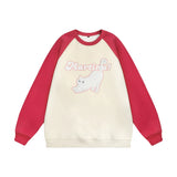 Men Hoodie Flocking Embroidered Kitten round Neck Sweater