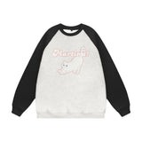 Men Hoodie Flocking Embroidered Kitten round Neck Sweater