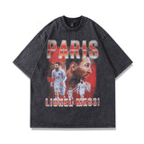 Men T Shirt Portrait Printing Distressed Short Sleeve T-shirt Men and Women Loose Washed-out