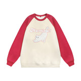 Men Hoodie Flocking Embroidered Kitten round Neck Sweater