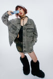 Unisex Jacket Autumn White Button Denim Coat
