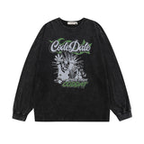 Men Long Sleeve Shirt Vintage Printed Washed Distressed Long Sleeve T-shirt Men and Women Vibe Idle Style Loose
