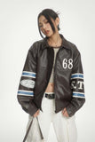 Unisex Jacket Fall Vintage Embroidery Leather Coat