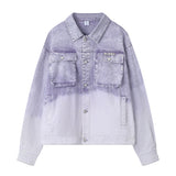 Men Denim Jacket Washed Tie-Dye Gradient Denim Jacket Men Workwear Denim Jacket Autumn