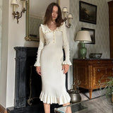 Women Sweater Dress Ruffles Knitted Dress Fall/Winter Sweater Dress Vintage