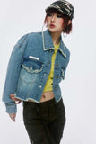 Unisex Jacket Autumn Short Frayed Hem Denim Coat Women's Clothing