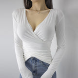 Women Long Sleeve Shirt V-neck Tight Bottoming Shirt Autumn