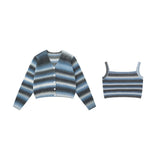 Women Sweater Striped Knitted Cardigan Casual Multicolor Cropped Sweater Coat