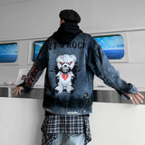 Men Denim Jacket Printed Jacket Men's Lapel Denim Jacket