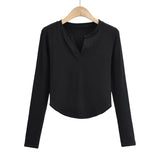 Women T-shirt V-neck Long Sleeve Top Short-Sleeved T-shirt