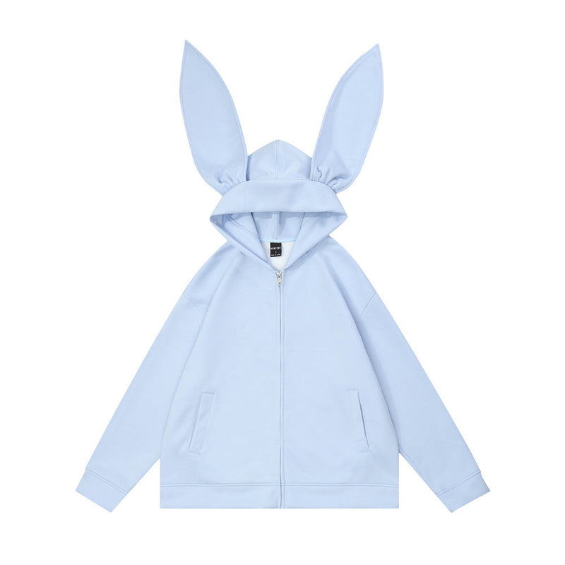 Men Hoodie Long Ears Hooded Cardigan Clothing Men's Loose Solid Color Casual