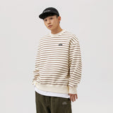 Unisex Hoodie Preppy Style Striped Loose round Neck Sweatshirt Men's Coat