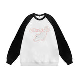 Men Hoodie Flocking Embroidered Kitten round Neck Sweater