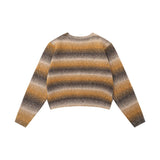 Women Sweater Striped Knitted Cardigan Casual Multicolor Cropped Sweater Coat
