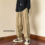 Men Sweatpants Straight Casual Pants Men Spring and Autumn Loose Wide-Leg Overalls