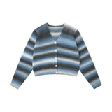 Women Sweater Striped Knitted Cardigan Casual Multicolor Cropped Sweater Coat