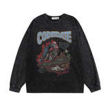 Men Long Sleeve Shirt Vintage Printed Washed Distressed Long Sleeve T-shirt Men and Women Vibe Idle Style Loose