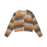 Women Sweater Striped Knitted Cardigan Casual Multicolor Cropped Sweater Coat