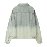 Men Denim Jacket Washed Tie-Dye Gradient Denim Jacket Men Workwear Denim Jacket Autumn