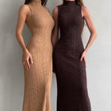 Women Sweater Dress Knitted Turtleneck Sleeveless Tight Skirt Spring and Summer Dress