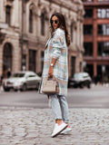 Plaid Trench Coat Woolen Women's Mid-Length Plaid plus Size Coat