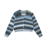 Women Sweater Striped Knitted Cardigan Casual Multicolor Cropped Sweater Coat