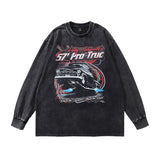 Men Long Sleeve Shirt Racing Printed Washed Long Sleeve T-shirt Men and Women Hiphop